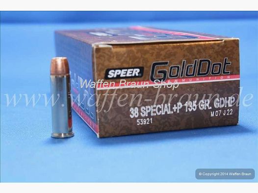 Speer .38 Special +p Gold Dot GDHP 135 grain 50STK #53921