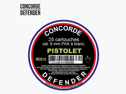 25 Cartucce CONCORDE DEFENDER Cal. 9 mm PAK a Bianco