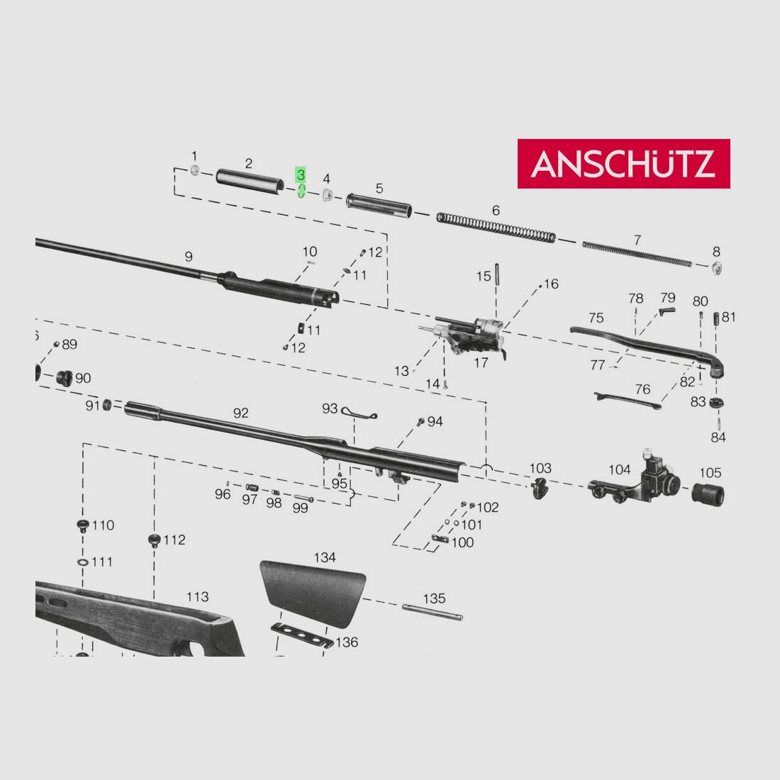 Kolbenring fĂĽr AnschĂĽtz Luftgewehr 380, Ersatzteil