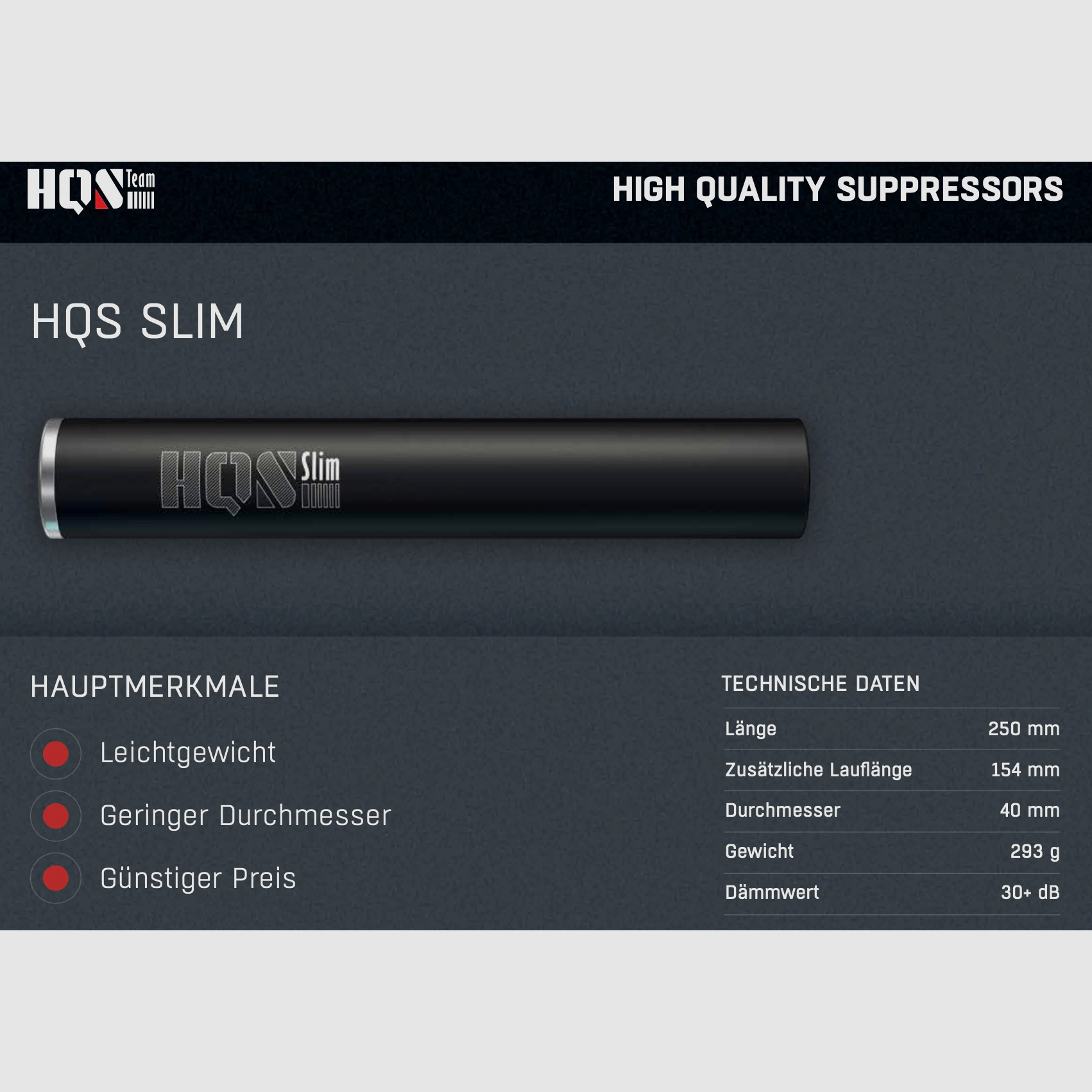 HQS Schalldämpfer SLIM Kaliber max. 7,62mm/.30 inklusive Adapter Over Barrel