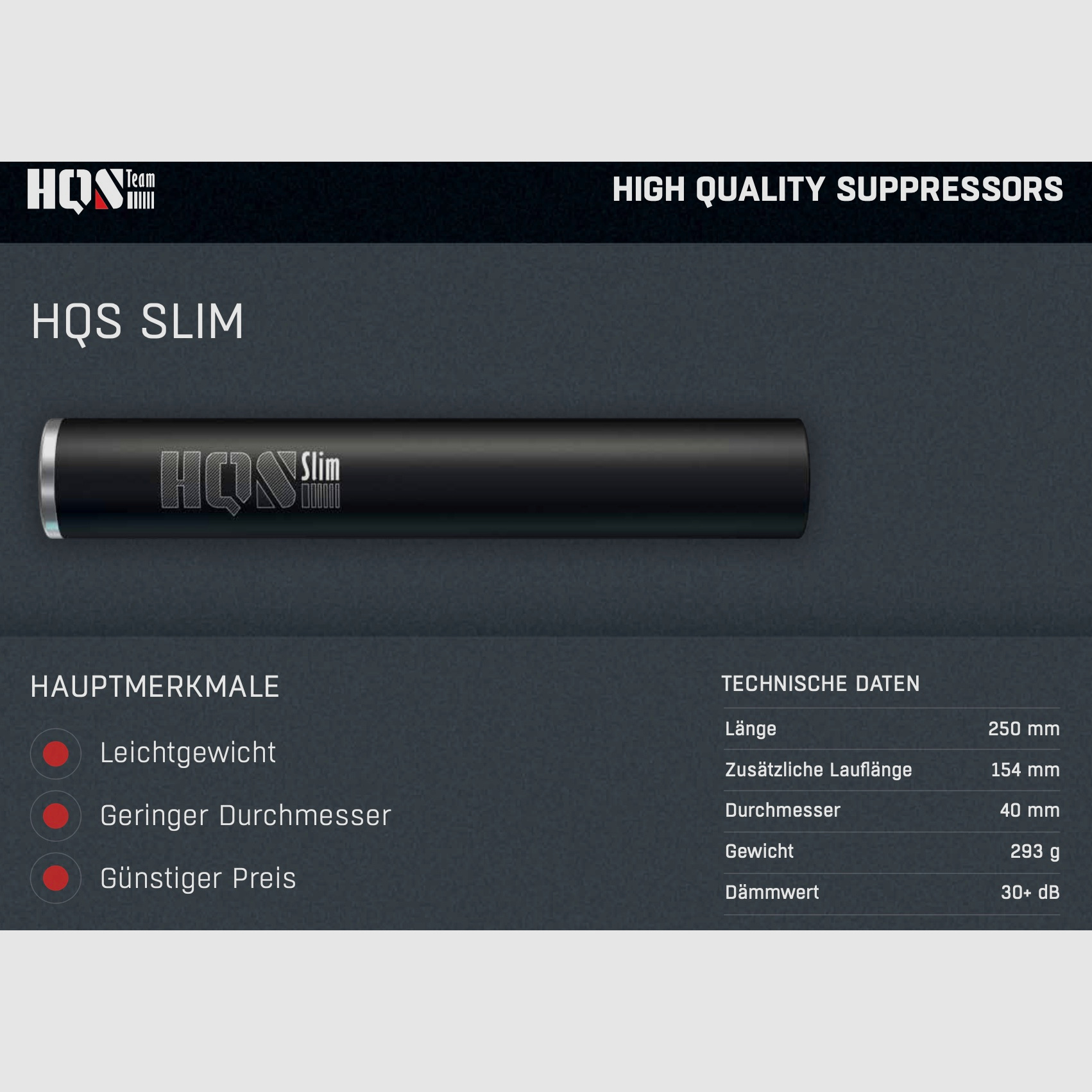 HQS silencer SLIM caliber max. 7.62mm/.30 including Over Barrel adapter
