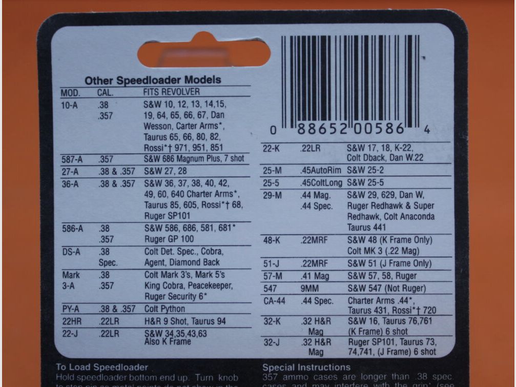 HKS. @HKS Speedloader Mod. 586-A für 6 Patronen .38Special/ .357Mag