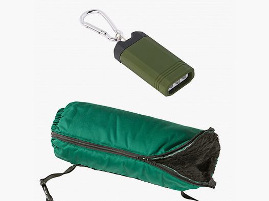 Handwärmer oliv + LED Mini-Taschenlampe Blue River (Set)