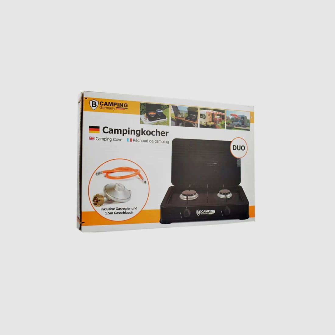 2-burner gas stove (DUO) with connection hose and pressure regulator