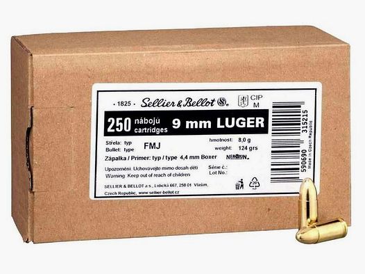 Sellier & Bellot 9mm Luger palla intera 8,0g/124 gr.