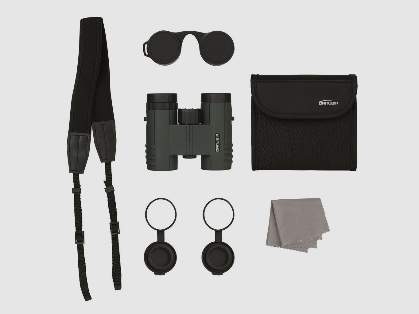 Door binoculars Danubia Bussard I 10x32 green with carrying case and shoulder strap