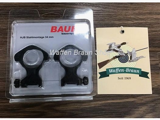 Bauer HJB Stahlmontage 34mm Bauhöhe, Hoch 23mm, für Picatinny-/ Weaverschiene