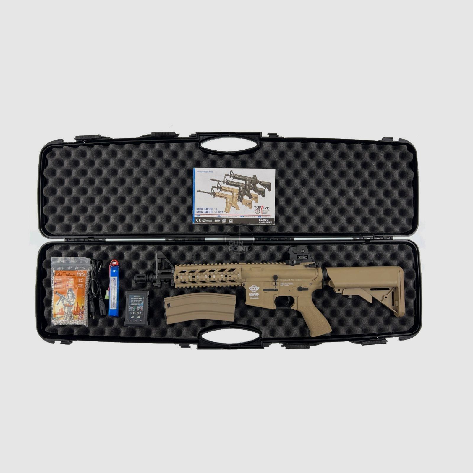 Softair - Gewehr - G&G M4 CM16 Raider im Set mit Koffer - ab 14, unter 0,5 Joule Desert