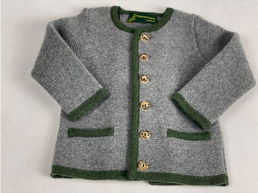 Kinder Strickjacke mit Falte Merinowolle in Grau/Grün