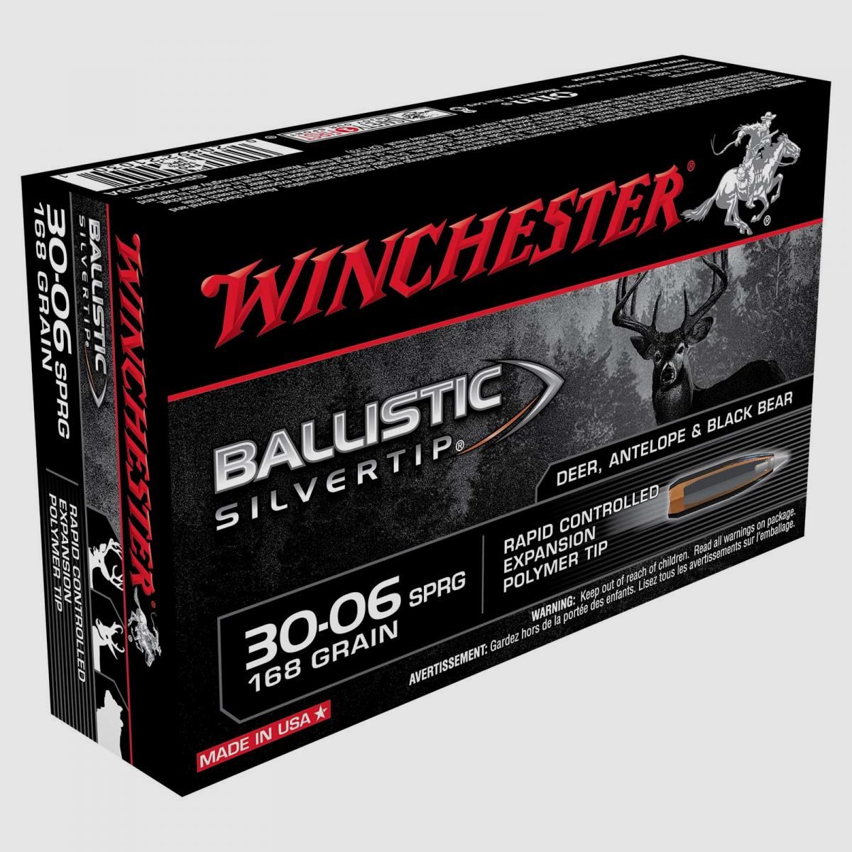 Winchester Ballistic Silvertip .30-06 Sprg. 168GR Rapid Controlled Expansion Polymer Tip 20 cartuchos