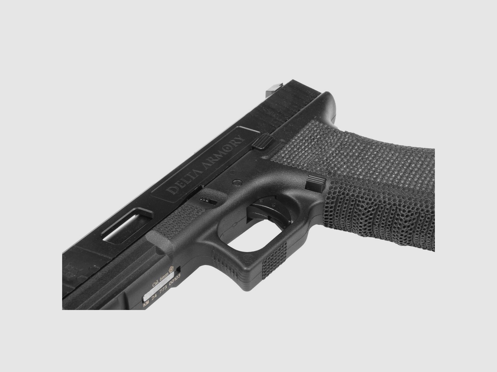 P02 GBB Airsoft Pistol with Grip Stippling in Black | Delta Armory