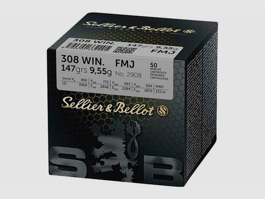 Sellier & Bellot .308 Win. Full metal jacket 9.5g/147grs. Discount price from 10 packs for €44 per pack