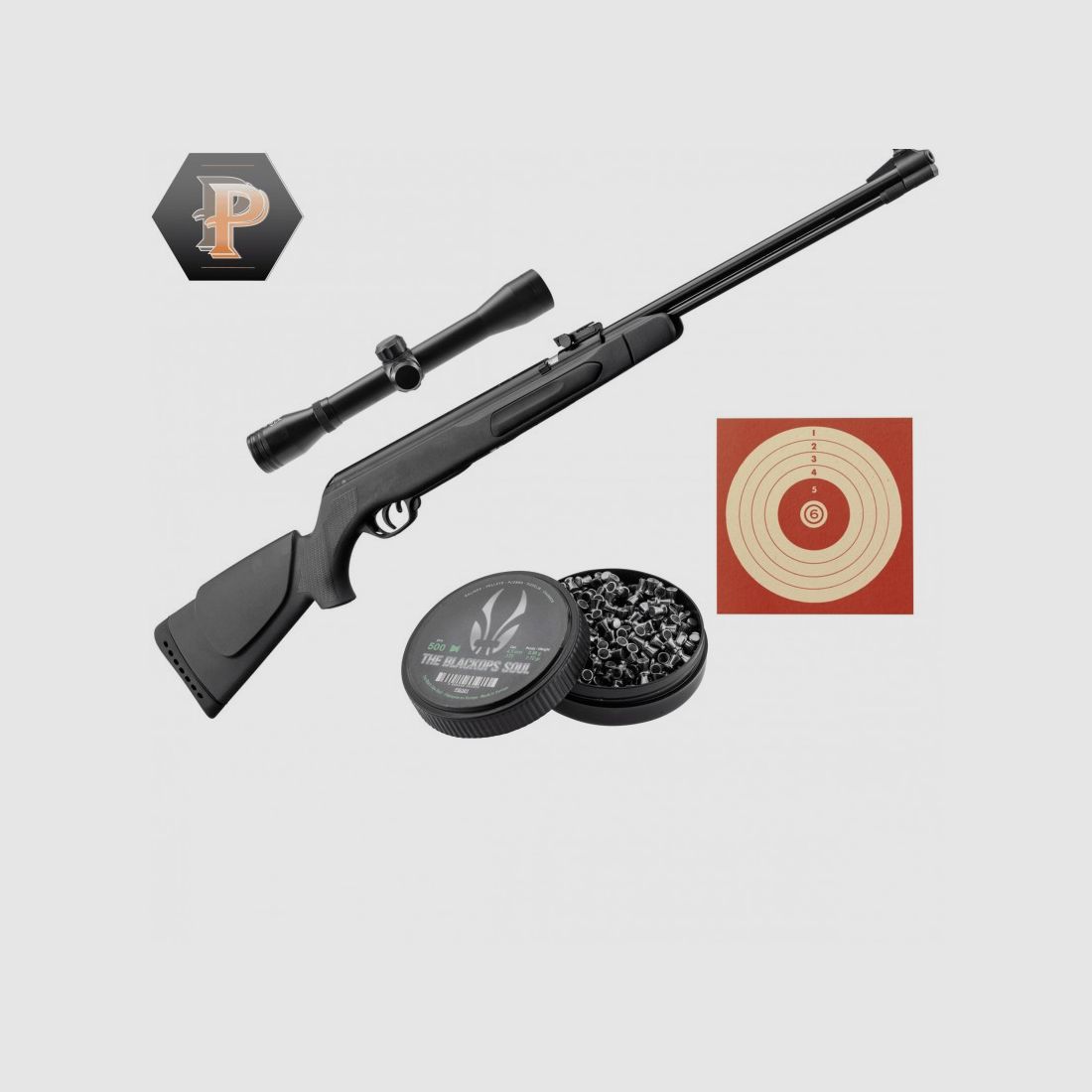 Gamo CFX Luftgewehr Kal. 5,5mm mit festem Lauf + Diabolos + Zielfernrohr + Zielscheiben, Bild 6 von 6