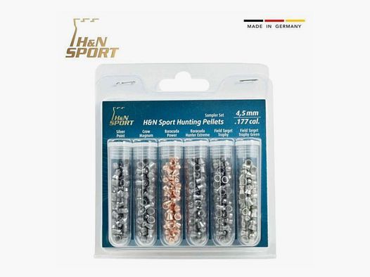 H & N Sampler Diabolo Hunting Selección 4.5mm, Set de prueba contiene aproximadamente 35 piezas de Baracuda Hunter / Crow Magnum / Baracuda Power / Hornet / Baracuda Green