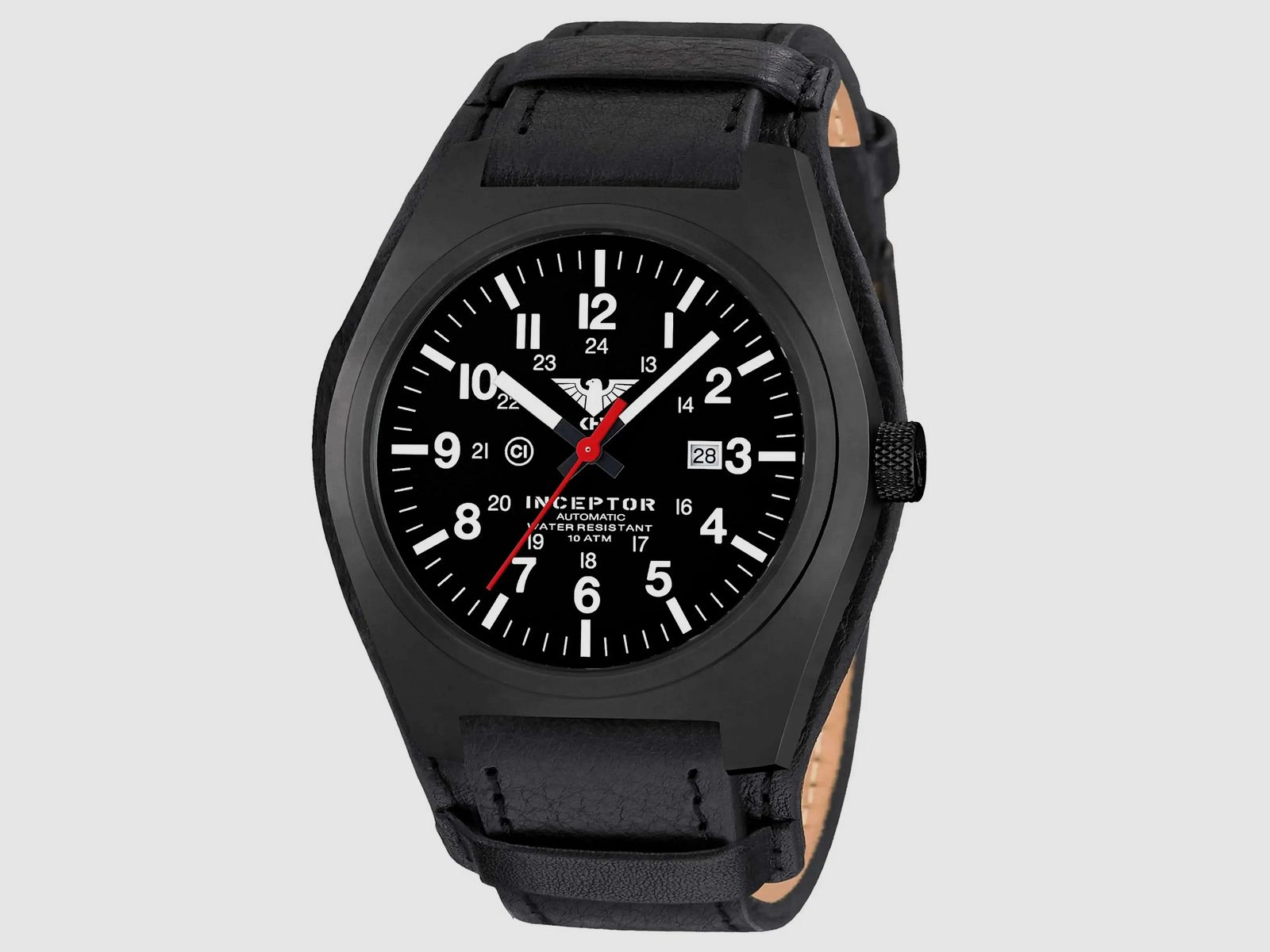 KHS KHS Armbanduhr Inceptor Black Steel Automatic Lederband G-Pad