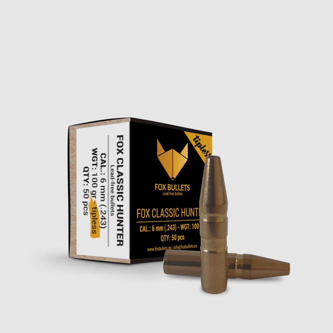 Fox Bullets Classic Hunter Tipless .243 6,5 g / 100 gr bleifreie Geschosse – 50 Stück