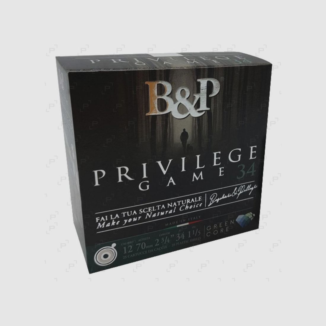 Box mit 25 Patronen BASCHIERI & PELLAGRI PRIVILEGE GAME 34 Kaliber 12/70
