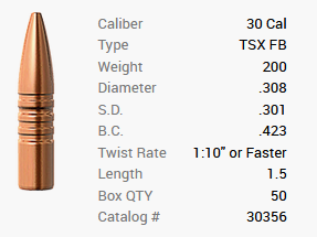 Barnes bullet .30/.308 200GR TSX FB 50 pieces
