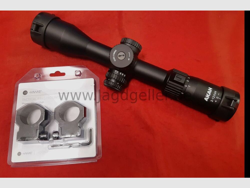 Akah riflescope 2-12x44 LA with HAWK tactical mounting rings