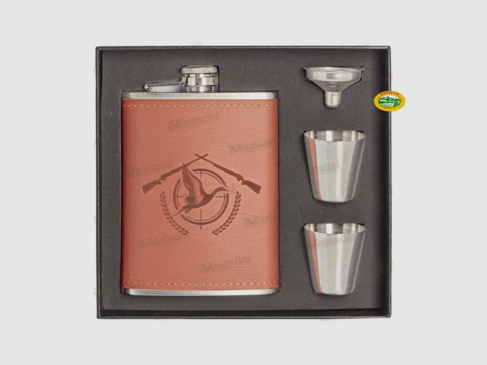 ALBAINOX Set Edelstahlflasche mit Lederüberzug