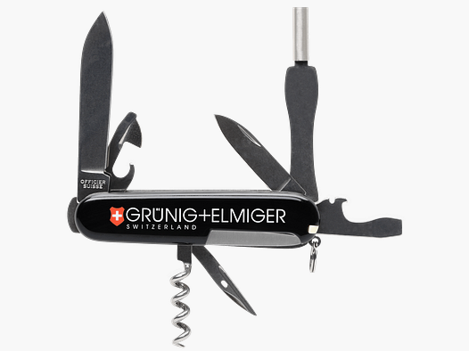 G+E – Stgw 90 Messer, schwarz 91mm, mit Kapselheber und Korkenzieher