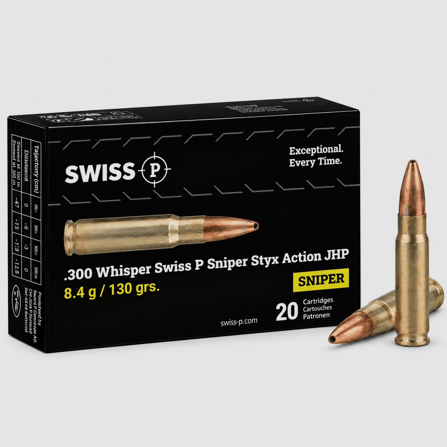 .300 Whisper Swiss P Sniper Styx Action JHP 8.4g / 130grs. – 20 Stk.