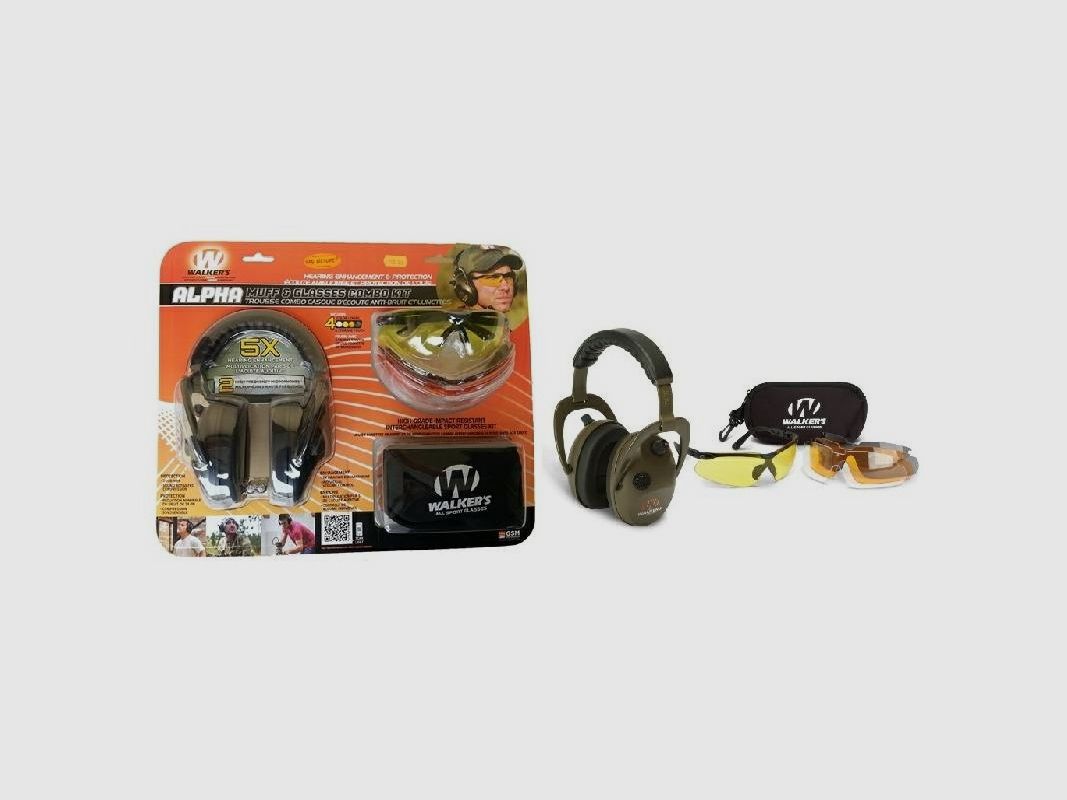 Kit Auriculares amplificadores de ruido Walker's Alpha Muffs 360 + gafas, imagen 1 de 6