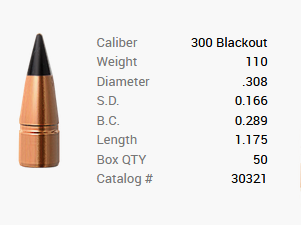 Balle Barnes .30/.308 110GR M/LE Tac-TX FB 50 pièces