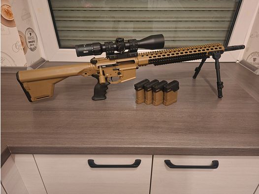 Schmeisser SP15 LMR, repetidor de acción recta, AR15 en licencia amarilla, como nuevo, RAL8000