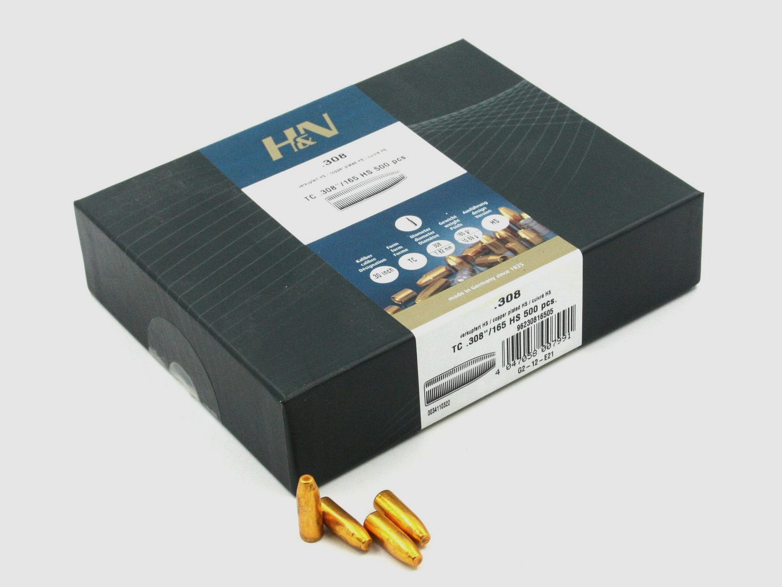Büchsengeschosse, H+N .308 HS-TC, 165gr, 500 Stk, für .30-30 Win., .308 Win.