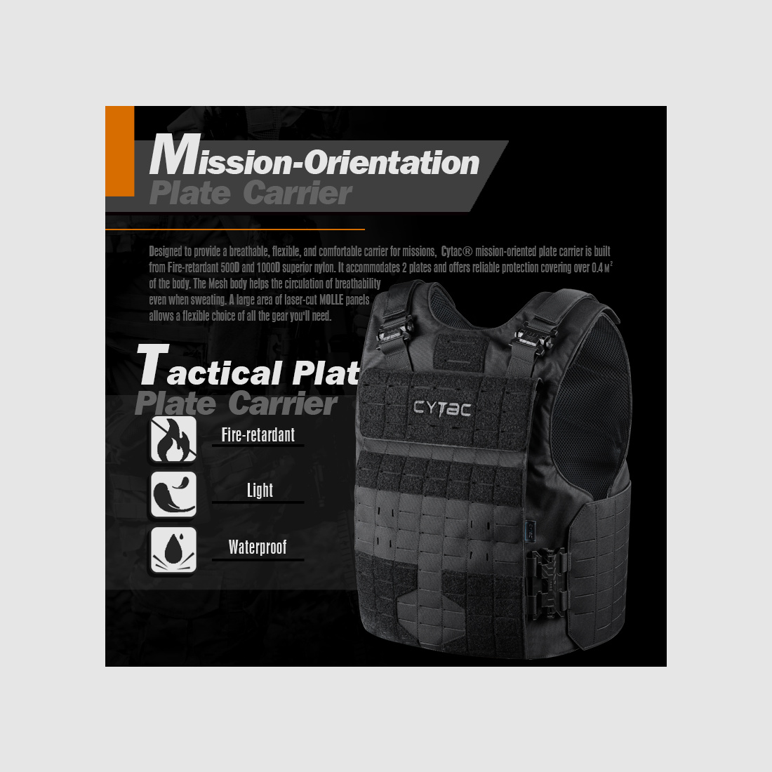 Plate carrier with 2 stand-alone steel plates protection class VPAM 7 (.308 Win.), only 8 KG