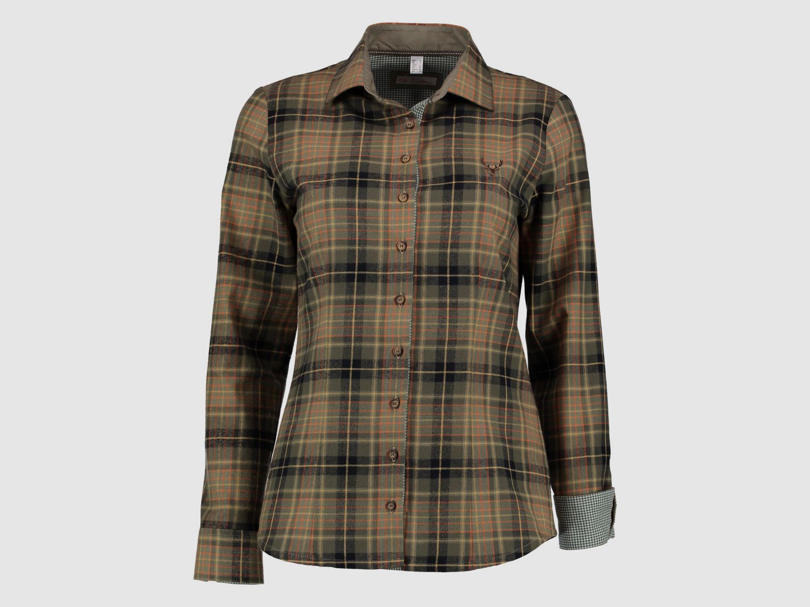 OS-Trachten camicia da donna in flanella Oliva/arancione, immagine 1 di 2