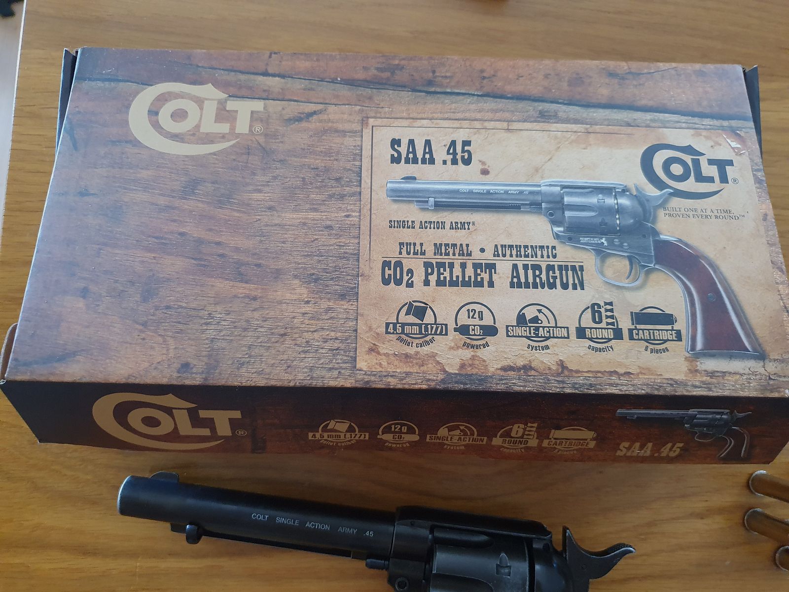 Colt Single Action Army SAA Co2 gezogener Lauf, 4,5 mm Diabolo, inkl. 12 Ladehülsen