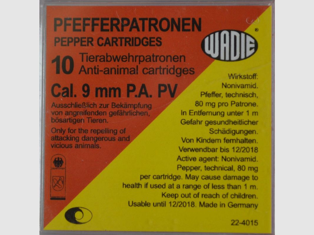 Box mit 10 9mm PA Pfefferpatronen - MD222
