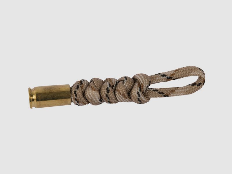 SchlĂĽsselanhĂ¤nger Parachute Cord mit 9 x 19 mm 9 mm Luger HĂĽlse braun camo handgefertigt