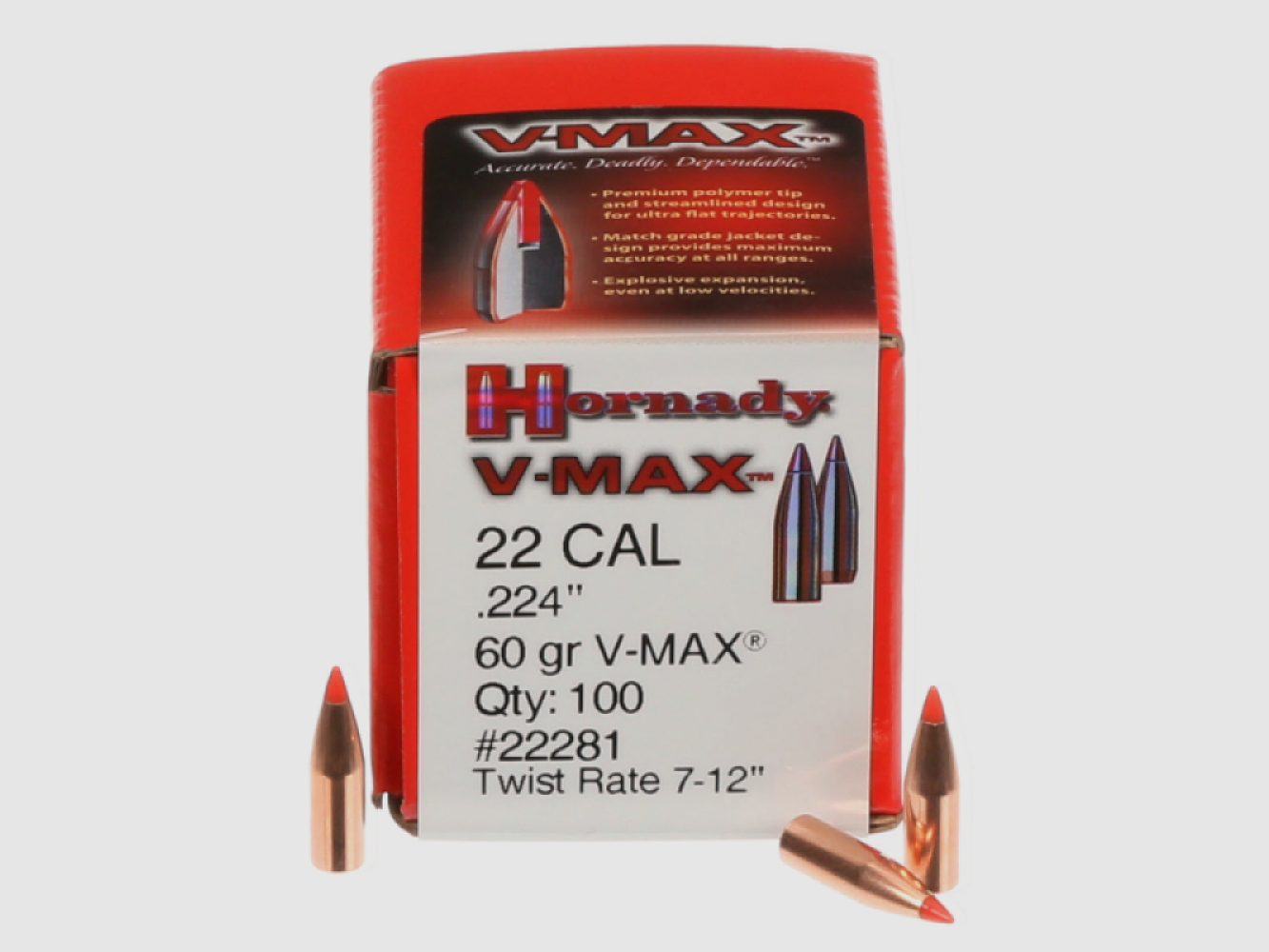 .224 Geschosse Hornady V-MAX 60 gr VE100