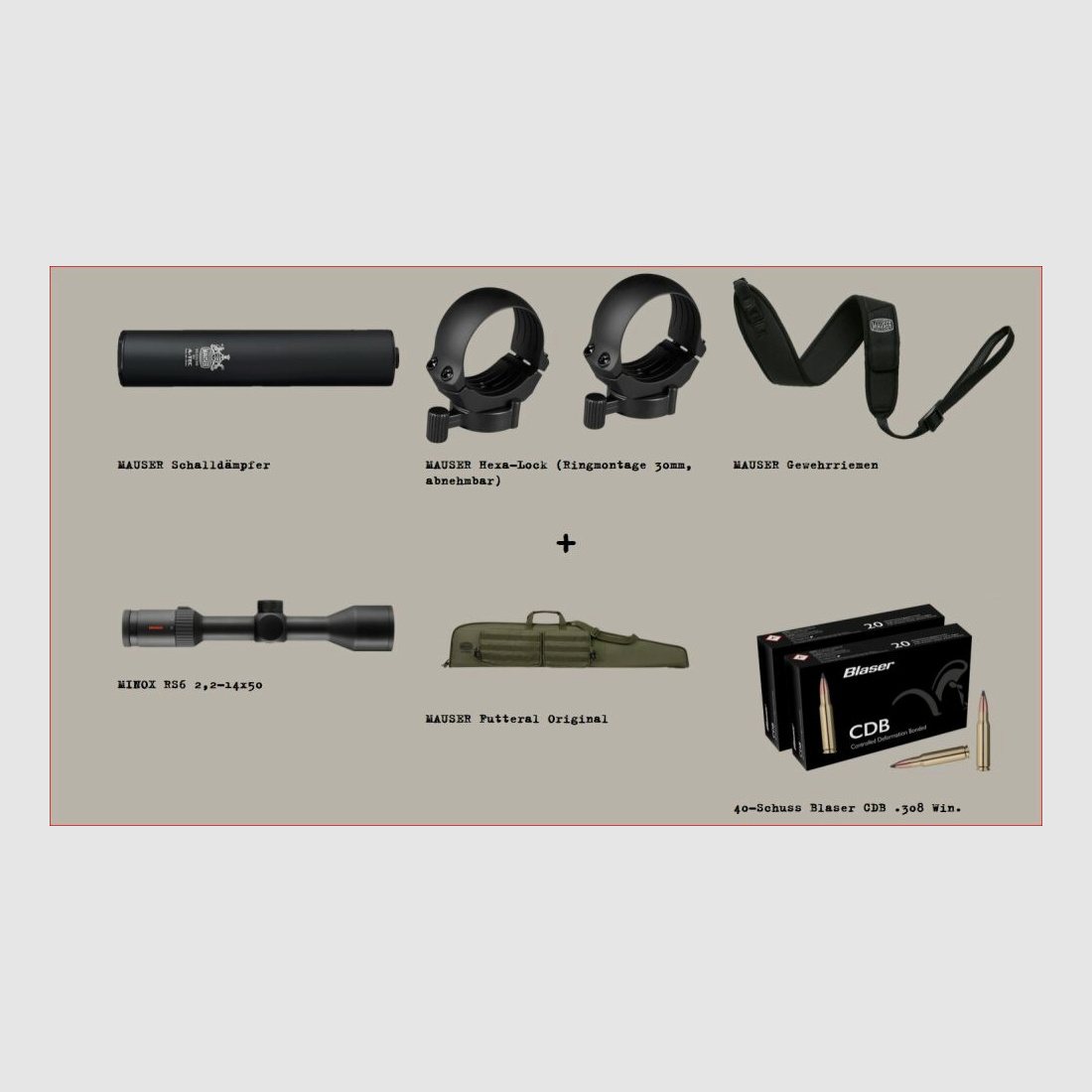 Mauser M12 Max; Profi-Starter-Paket M12 Max; Minox RS6 2,2-14x50; Schalldämpfer