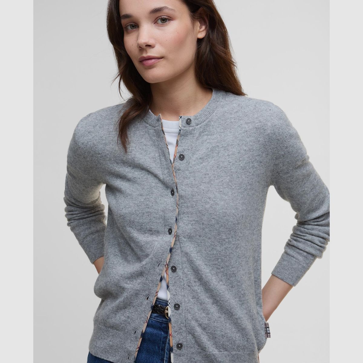 BARBOUR Cardigan Pendle Grey Marl/Hessian Tartan