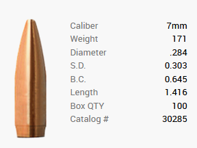 Barnes Bullet 7mm/.284 171GR Match Burners BT 100 pieces