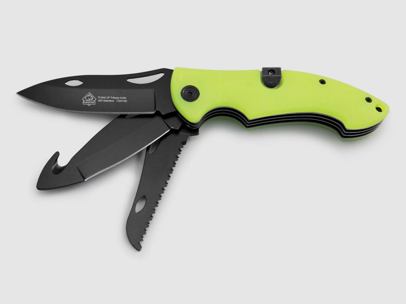 PUMA XP Trifecta Couteau Pliant à 3 Lames, Acrylique Fluorescent