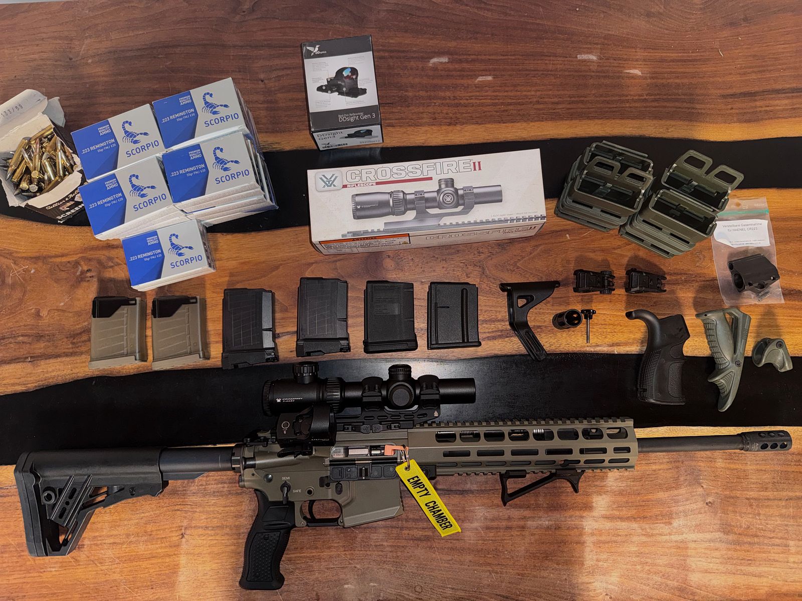Haenel CR 223, 16,5" – match trigger – incl. scope + red dot + magazines + adjustable gas system + ATec muzzle brake