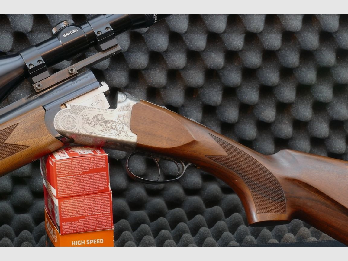 Bockbüchsflinte, Kettner, Ital. Fertigung, Kaliber 9,3x74R und 12/70.