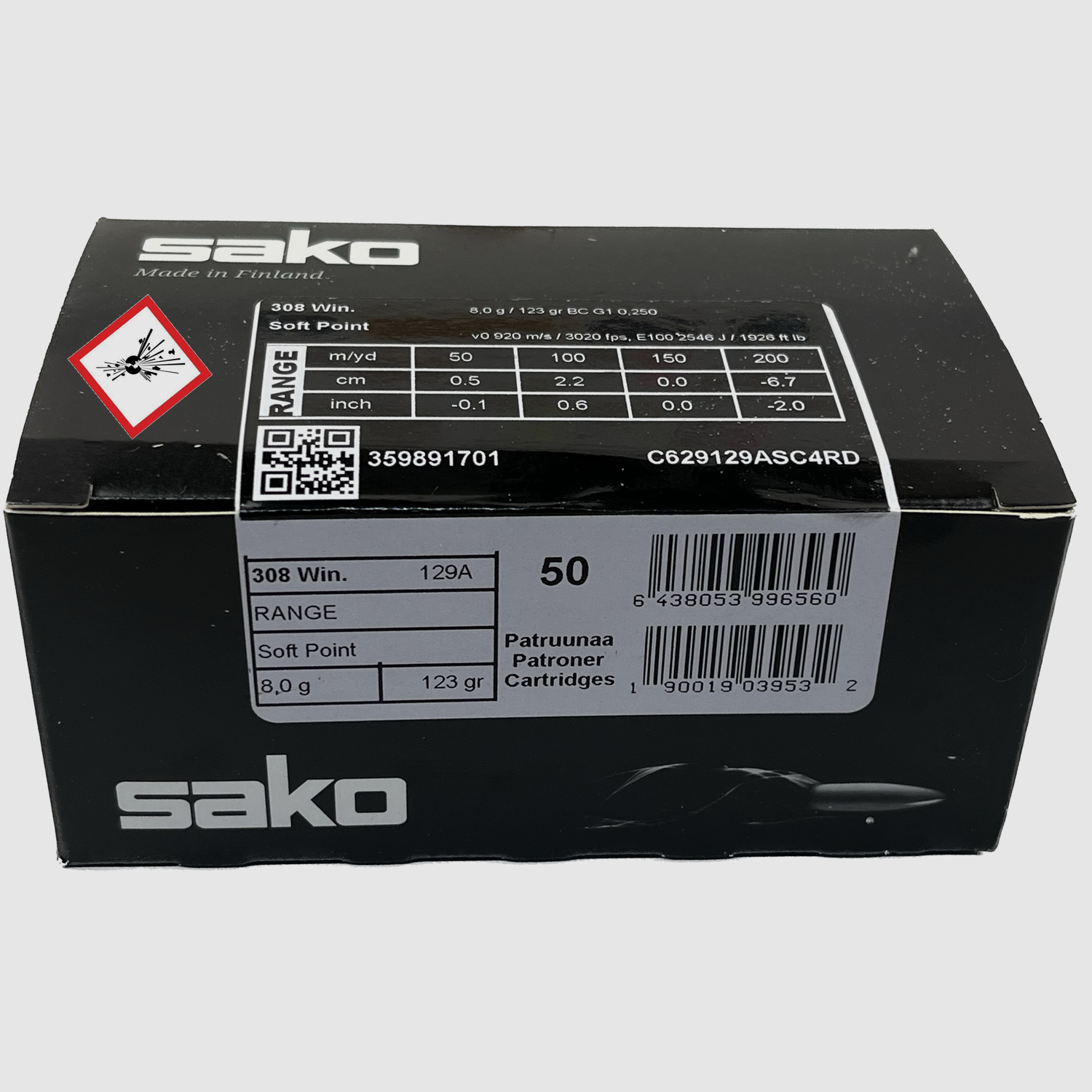 Sako cartouche de chasse Range Softpoint Cal..308Win 123 grs