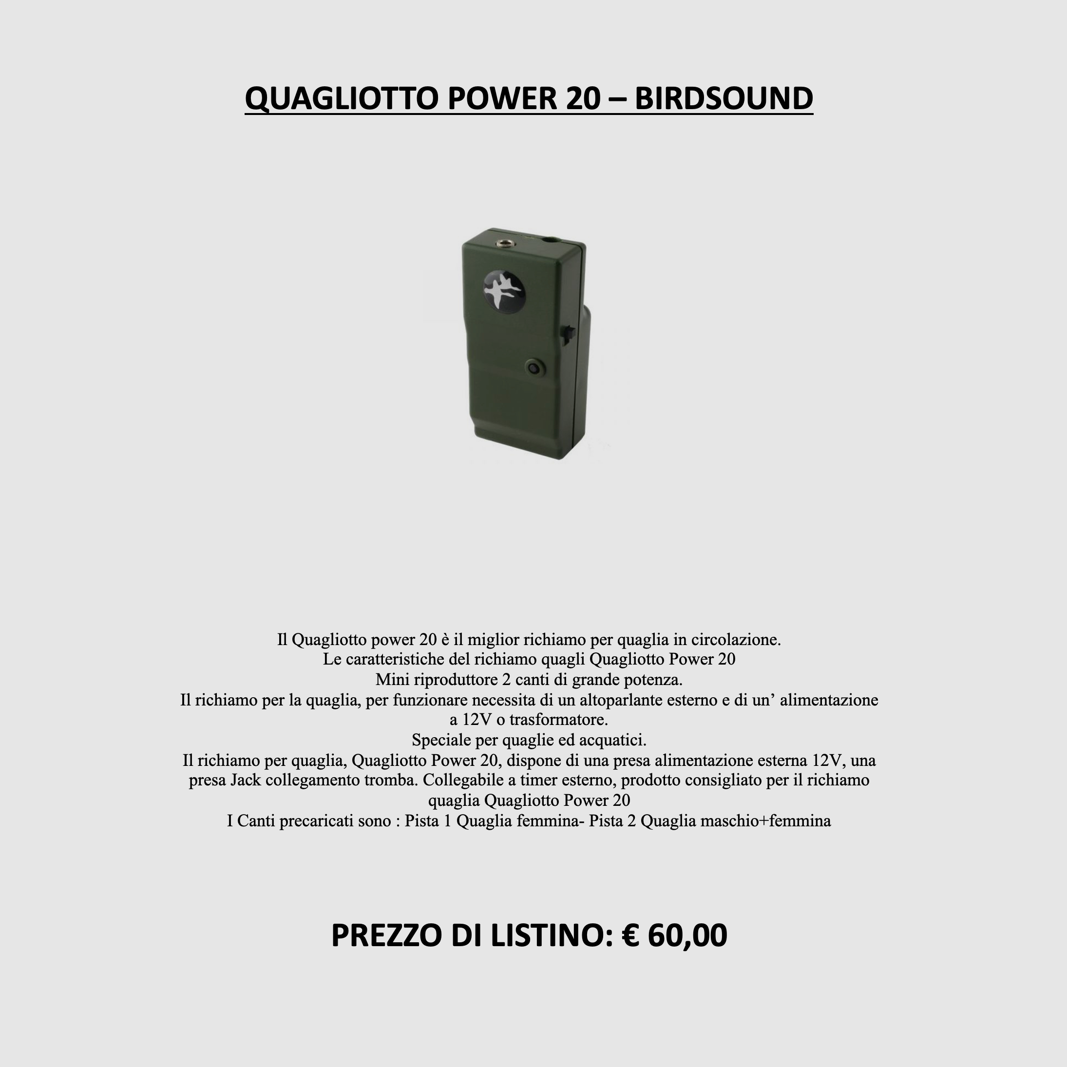 BIRDSOUND – Quagliotto Power 20 Lockvogel für Wachteln, Bild 2 von 2
