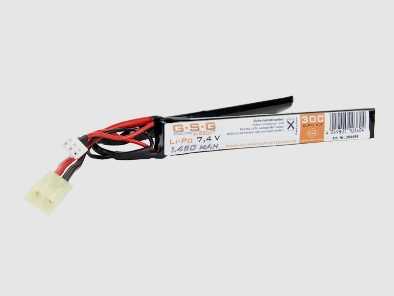 Lithium-Polymer-Akku GSG fĂĽr AEG Softairgewehre Li-Po 7,4 V 30C Double Stick 1450 mAh