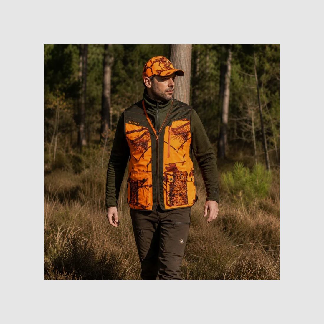 Gilet da caccia Somlys Classy camo arancione e verde con tasca per la selvaggina, immagine 1 di 11