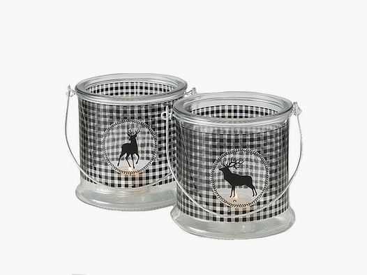 Lovergreen Dekoration Motiv Set mit 2 Windlichtern Hirsch schwarz-wei