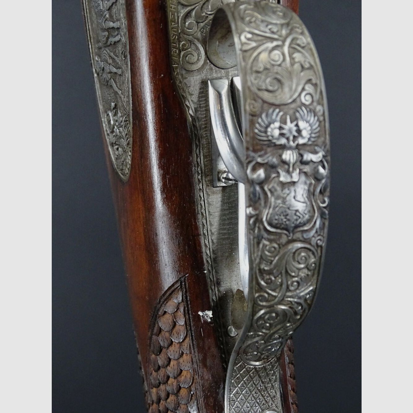 Rifle doble Mischitz grabado rinoceronte bisonte guepardo calibre 9,3x74R liquidación de colección