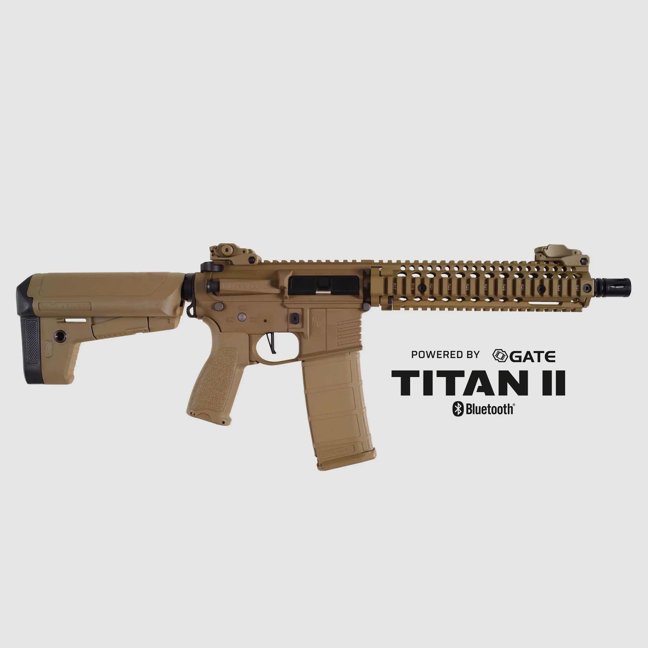 AR15 MK18 ALPHA Vollmetall TITAN™ II Bluetooth 11.1v Ready  -Airsoft Gewehr in Tan max 0.5 Joule