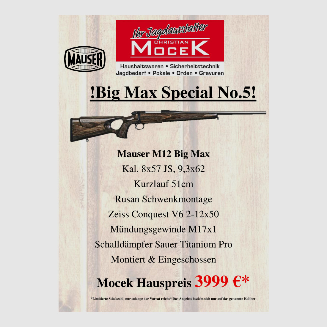 Mauser M12 Big max, mit Zeiss Conquest V6 2-12x50